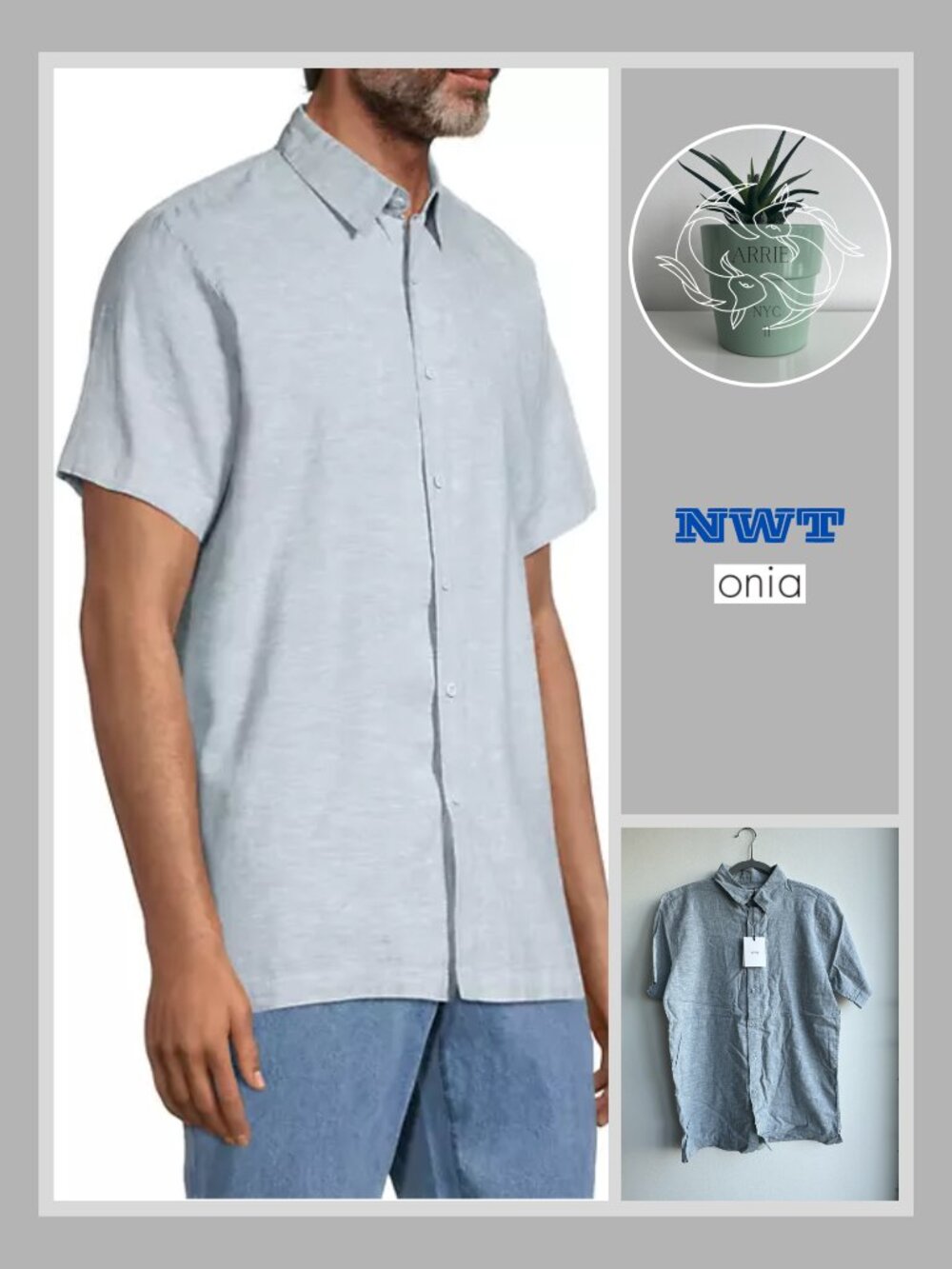 Onia - Stretch Linen S/Sleeve Shirt - Steel Chambray (M)